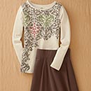 Damask Print Top and Panel Skirt 