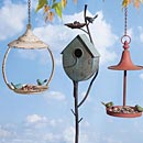 Painted Metal Birdhouse and Feeders